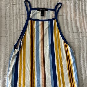 Forever 21 Blue and Yellow Sleeveless Crop Tank Top